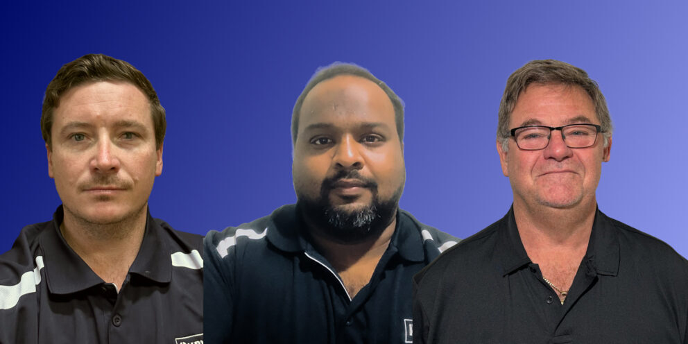 PumpEng dewatering specialists Carl Whitaker, Kiran Suragani, and Patrick O’Meagher